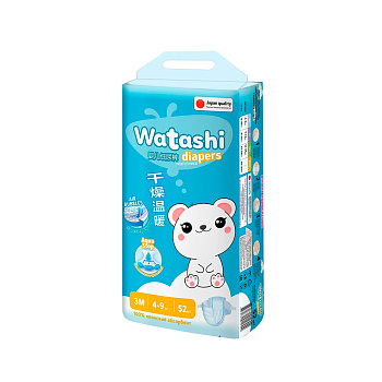 Подгузники Watashi 52шт 3/М 4-9 кг Подгузники Watashi 52шт 3/М 4-9 кг